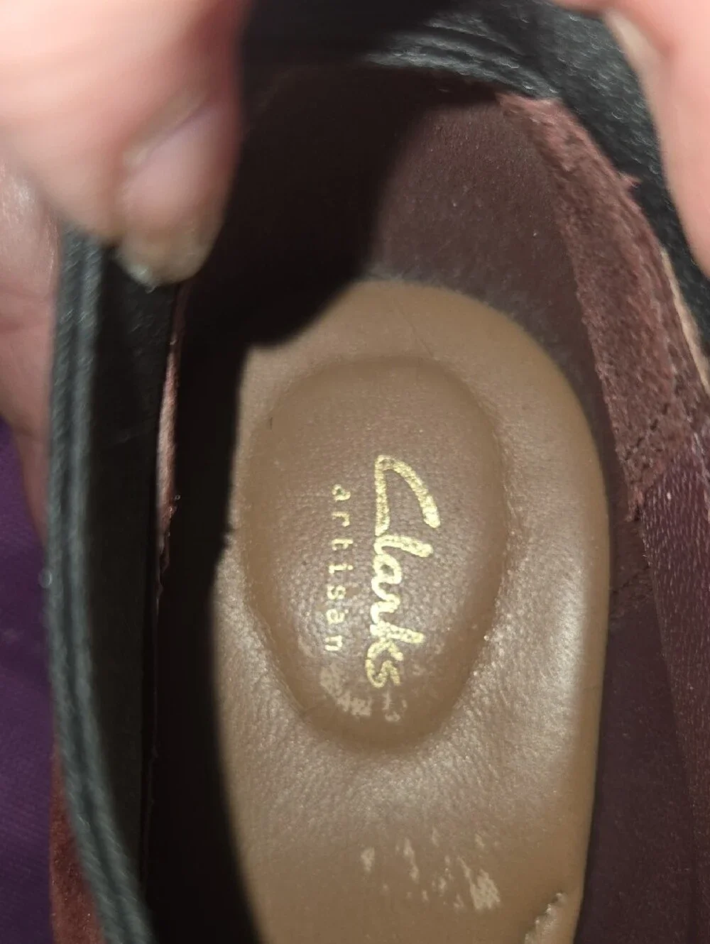Clarks Brown Suede Slip-On Heels with Black Elastic